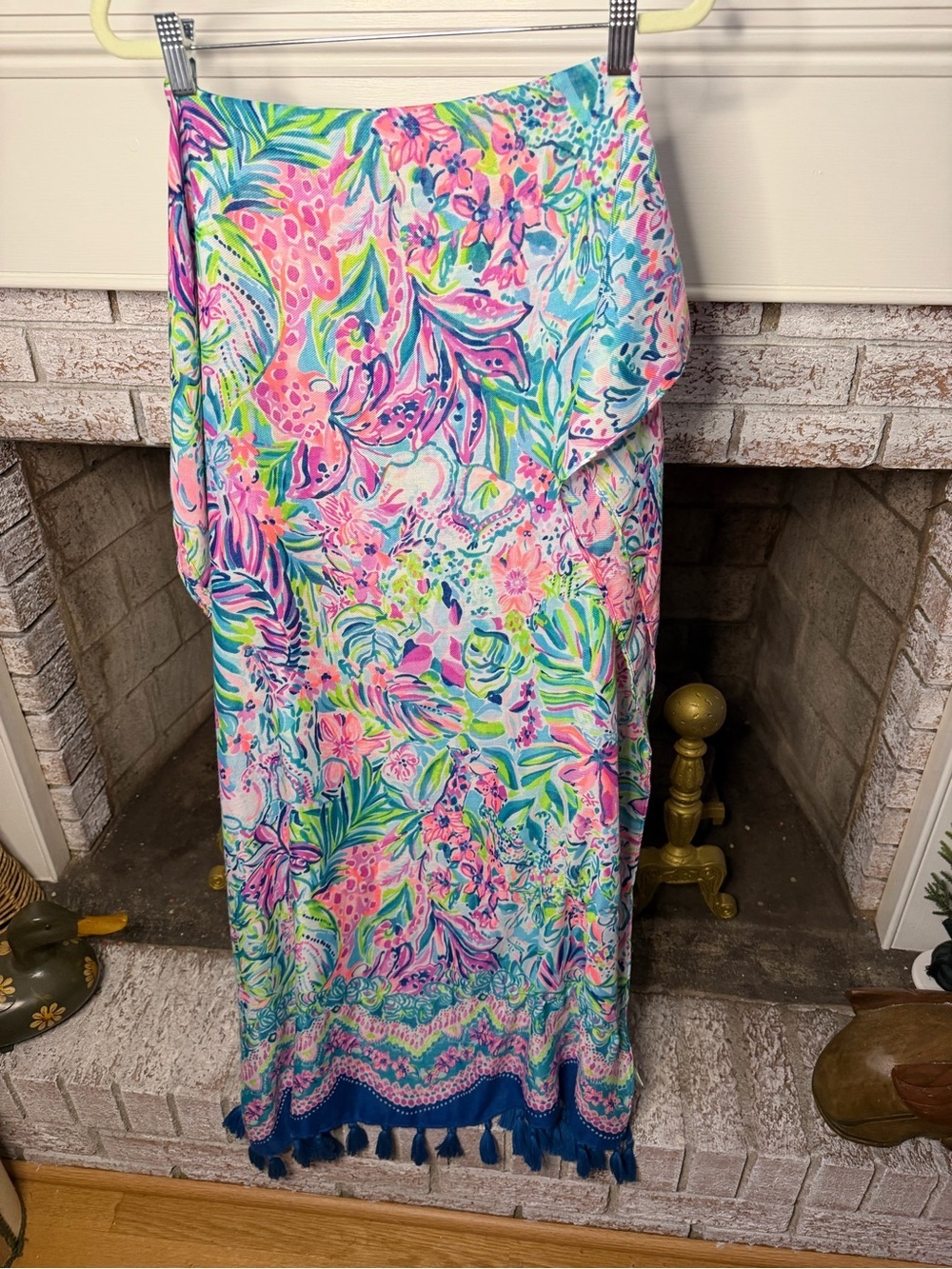 Lilly Pulitzer tropical print scarf with Tassel trim resort vacation bright
